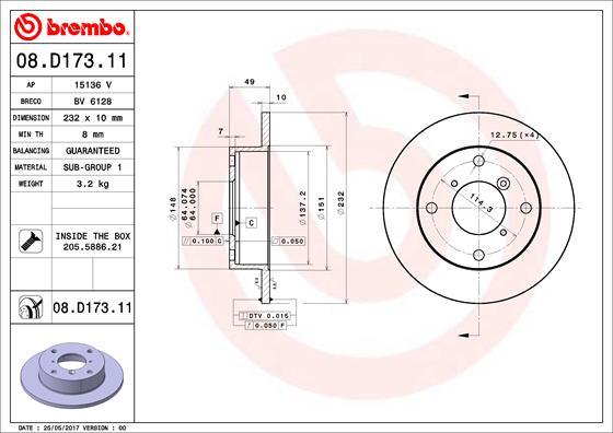 Brembo 08.D173.11 - Kočioni disk www.molydon.hr