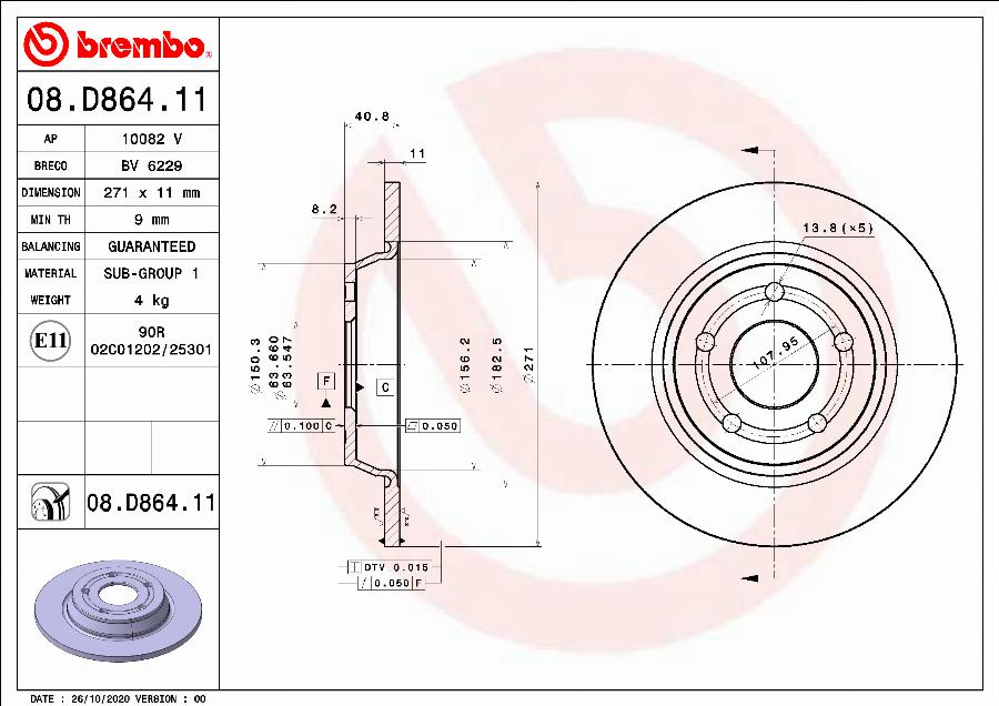 Brembo 08.D864.11 - Kočioni disk www.molydon.hr