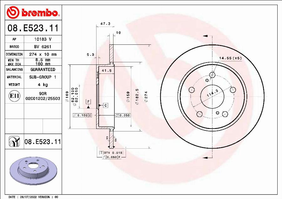 Brembo 08.E523.11 - Kočioni disk www.molydon.hr