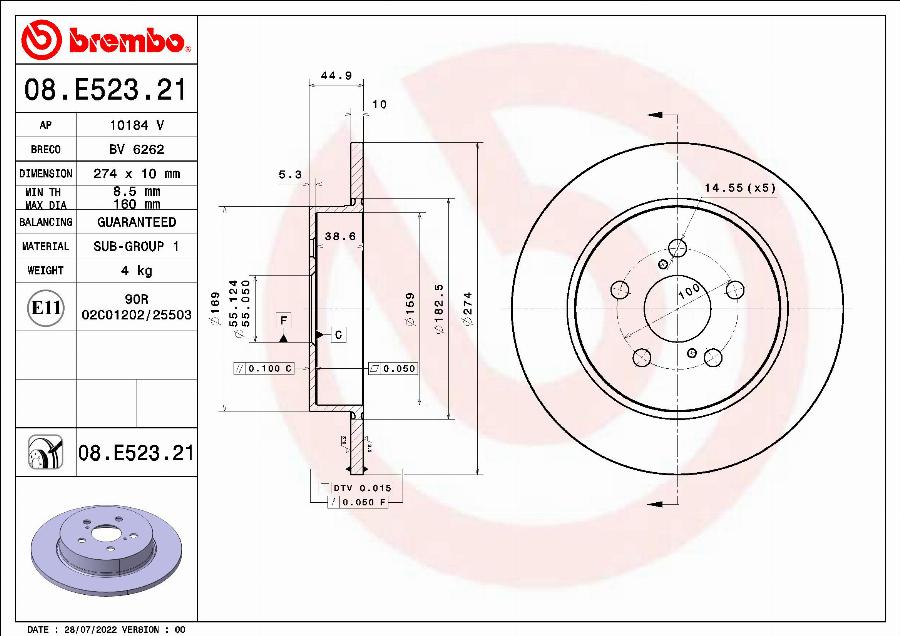 Brembo 08.E523.21 - Kočioni disk www.molydon.hr