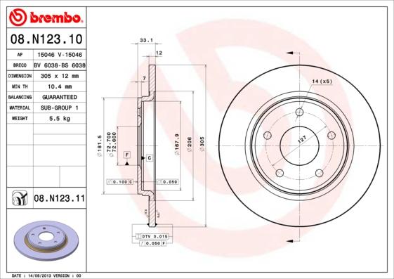 Brembo 08.N123.10 - Kočioni disk www.molydon.hr