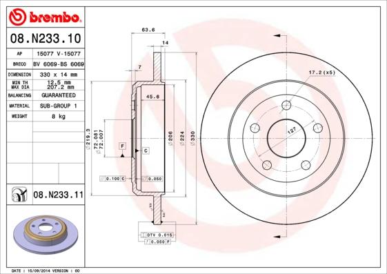 Brembo 08.N233.11 - Kočioni disk www.molydon.hr