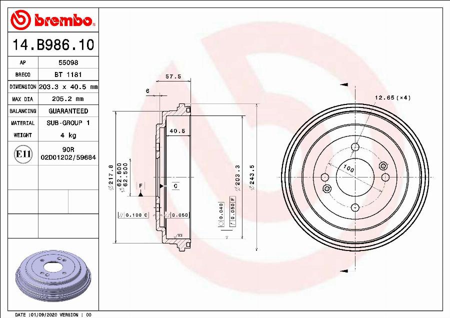 Brembo 14.B986.10 - Bubanj kočnica www.molydon.hr