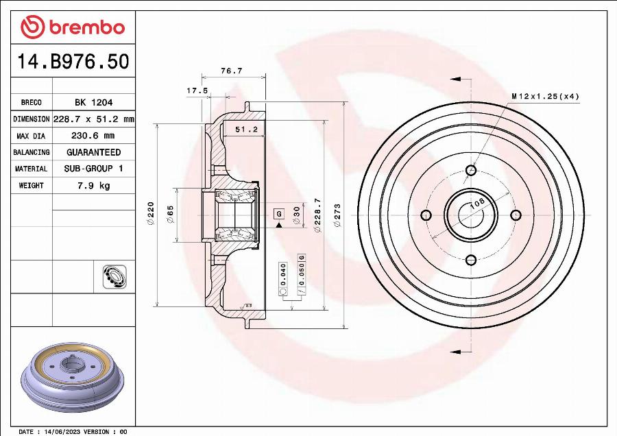 Brembo 14.B976.50 - Bubanj kočnica www.molydon.hr