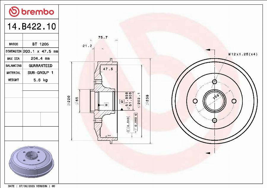 Brembo 14.B422.10 - Bubanj kočnica www.molydon.hr