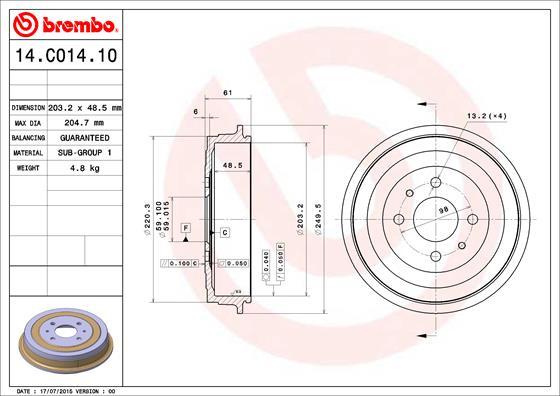 Brembo 14.C014.10 - Bubanj kočnica www.molydon.hr