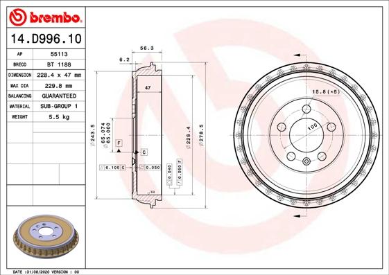 Brembo 14.D996.10 - Bubanj kočnica www.molydon.hr