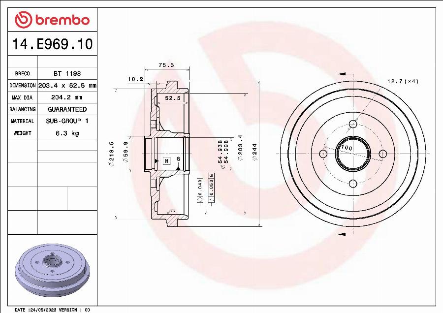 Brembo 14.E969.10 - Bubanj kočnica www.molydon.hr