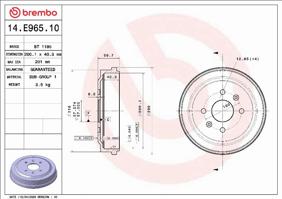 Brembo 14.E965.10 - Bubanj kočnica www.molydon.hr