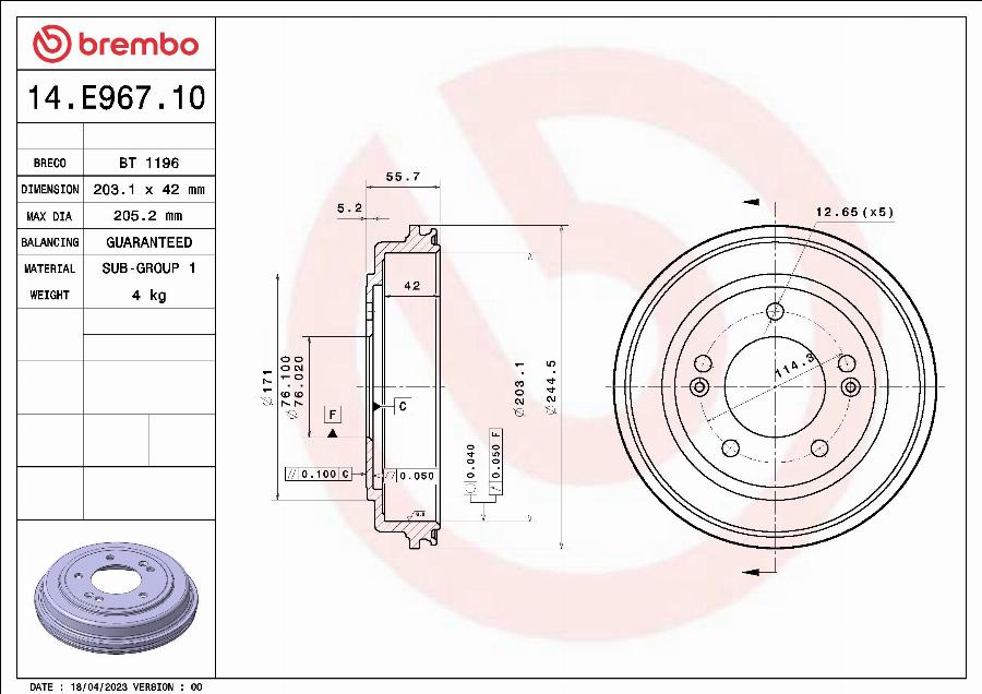 Brembo 14.E967.10 - Bubanj kočnica www.molydon.hr