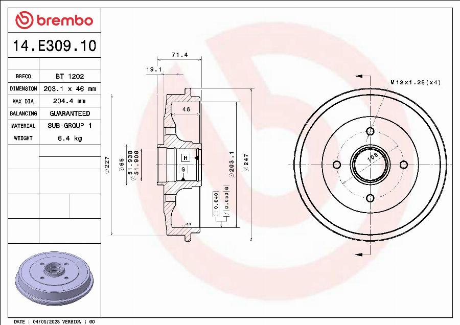 Brembo 14.E309.10 - Bubanj kočnica www.molydon.hr