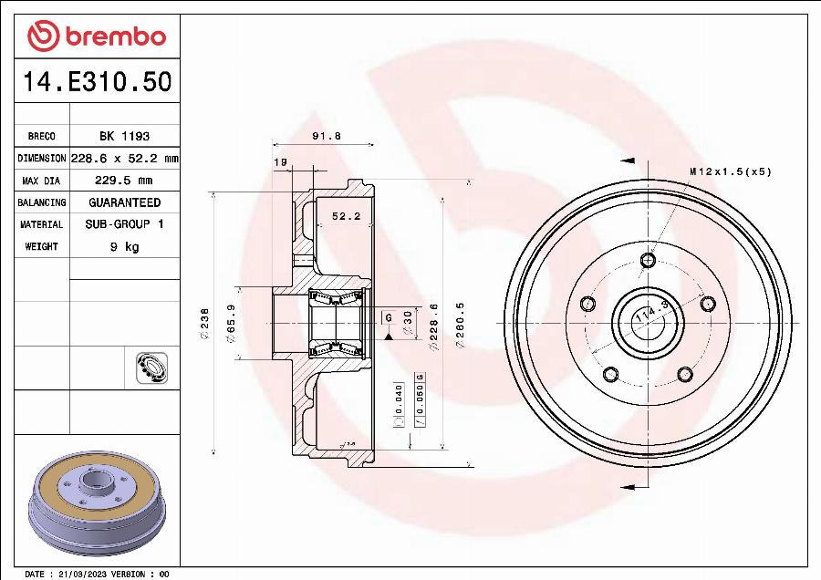 Brembo 14.E310.50 - Bubanj kočnica www.molydon.hr