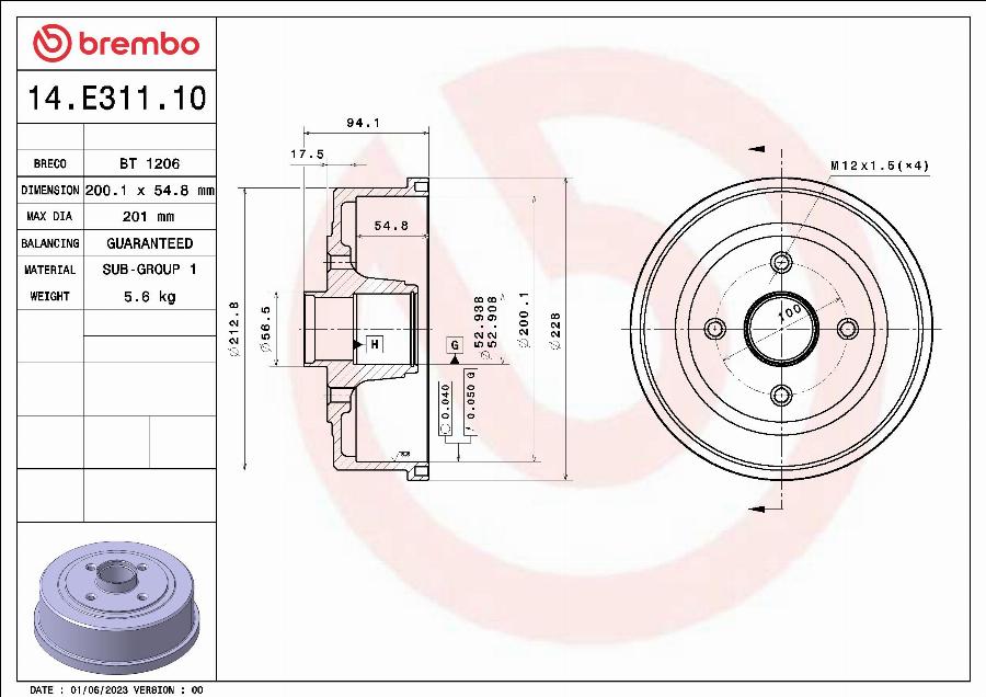 Brembo 14.E311.10 - Bubanj kočnica www.molydon.hr