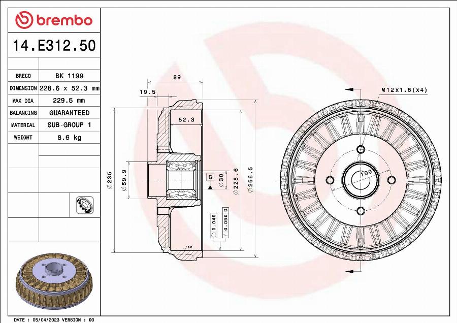 Brembo 14.E312.50 - Bubanj kočnica www.molydon.hr