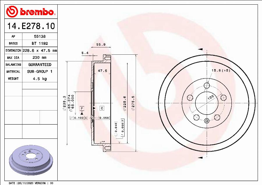 Brembo 14.E278.10 - Bubanj kočnica www.molydon.hr