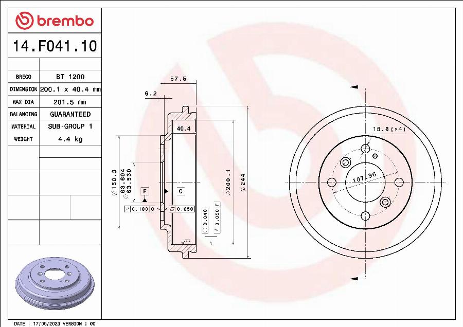 Brembo 14.F041.10 - Bubanj kočnica www.molydon.hr