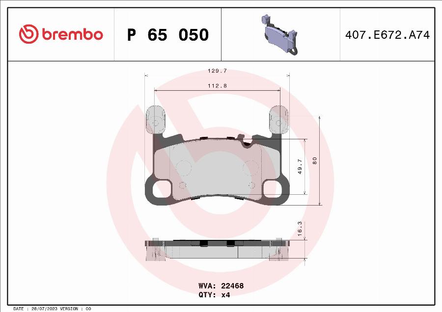 Brembo P 65 050 - Komplet Pločica, disk-kočnica www.molydon.hr