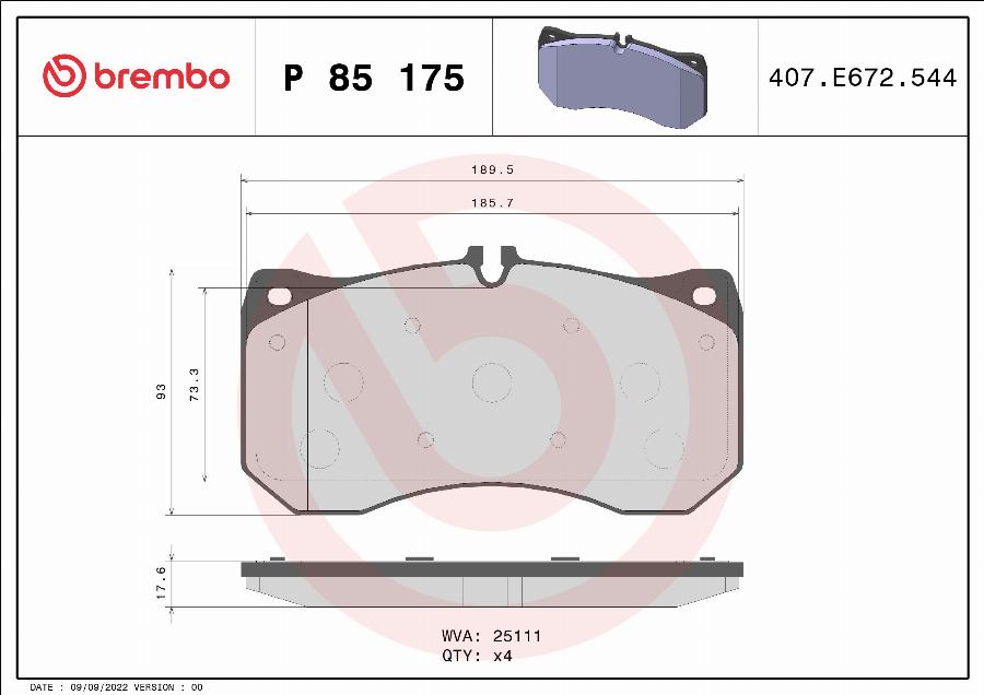 Brembo P 85 175 - Komplet Pločica, disk-kočnica www.molydon.hr