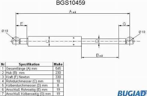 Bugiad BGS10459 - Plinski amortizer, prtljaznik/utovarni prostor www.molydon.hr