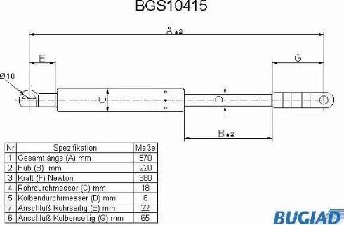 Bugiad BGS10415 - Plinski amortizer, prtljaznik/utovarni prostor www.molydon.hr