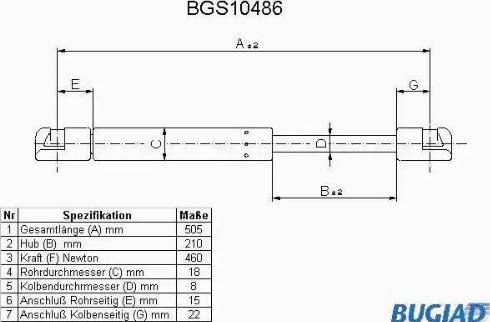 Bugiad BGS10486 - Plinski amortizer, prtljaznik/utovarni prostor www.molydon.hr