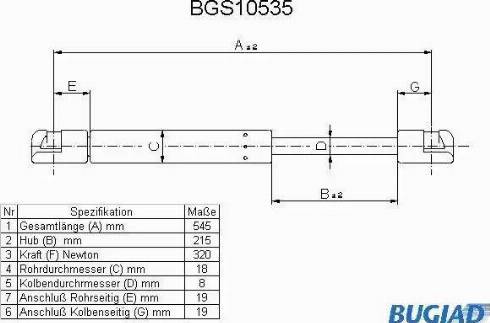 Bugiad BGS10535 - Plinski amortizer, prtljaznik/utovarni prostor www.molydon.hr