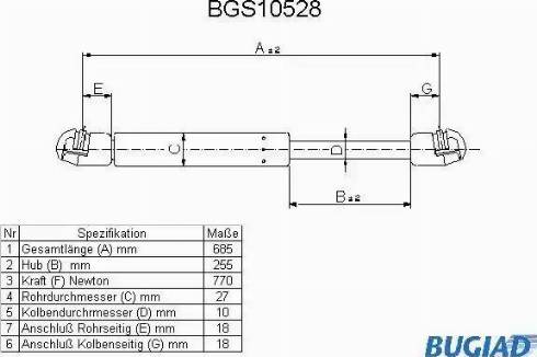 Bugiad BGS10528 - Plinski amortizer, prtljaznik/utovarni prostor www.molydon.hr