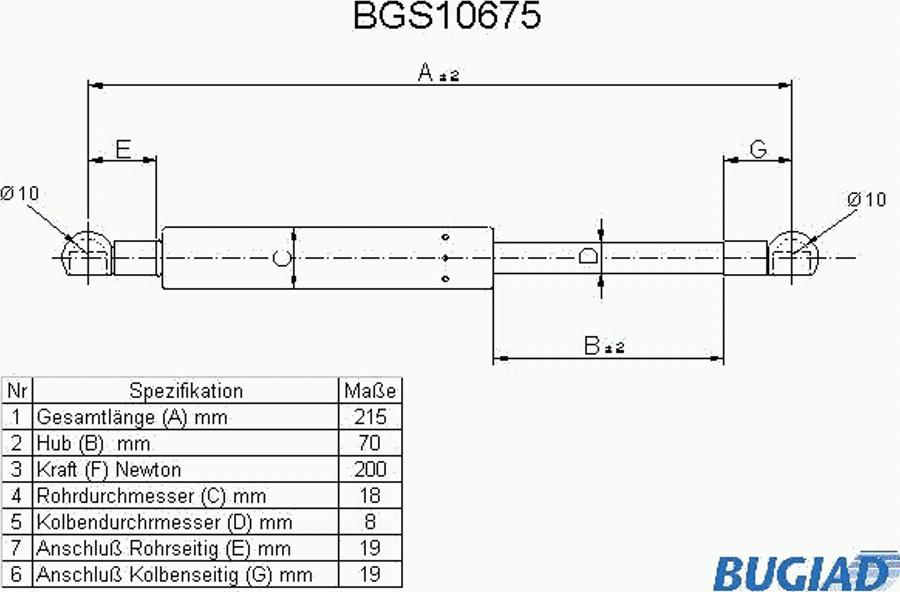 Bugiad BGS10675 - Plinski amortizer, hauba motora www.molydon.hr