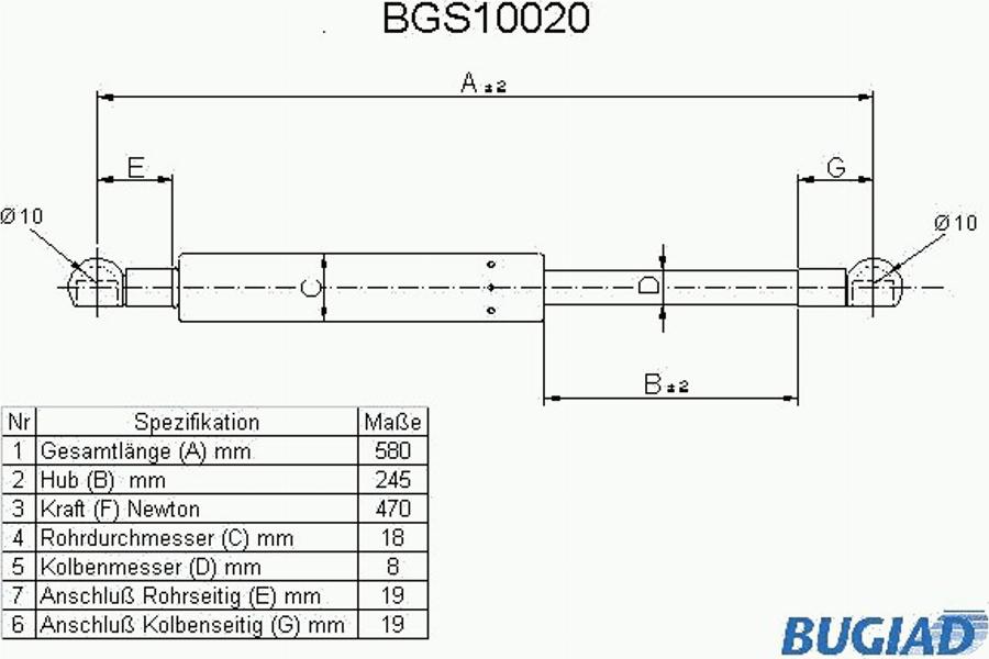 Bugiad BGS10020 - Plinski amortizer, prtljaznik/utovarni prostor www.molydon.hr