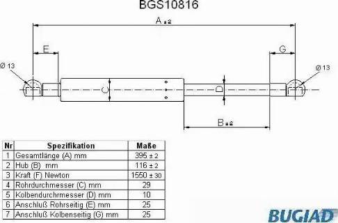 Bugiad BGS10816 - Plinski amortizer, prtljaznik/utovarni prostor www.molydon.hr