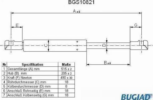 Bugiad BGS10821 - Plinski amortizer, prtljaznik/utovarni prostor www.molydon.hr