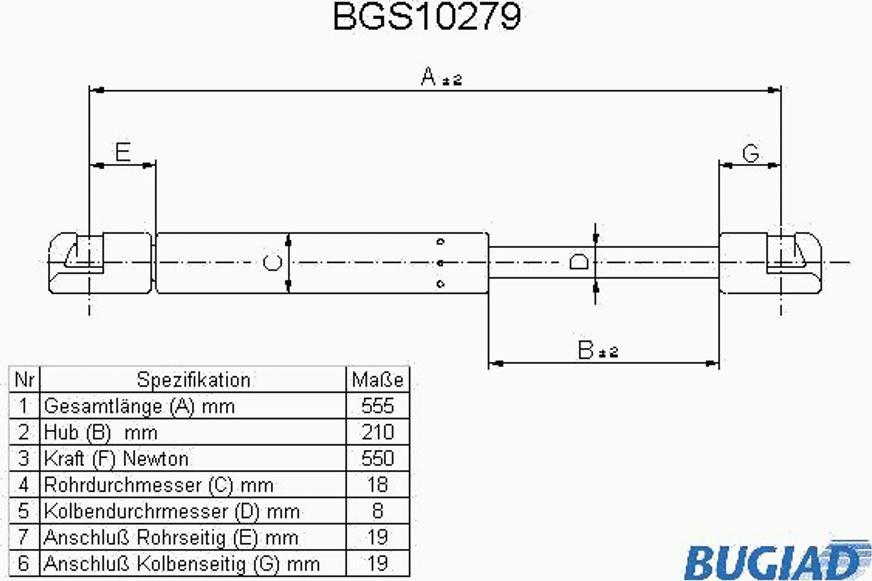 Bugiad BGS10279 - Plinski amortizer, prtljaznik/utovarni prostor www.molydon.hr