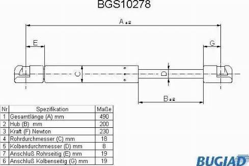 Bugiad BGS10278 - Plinski amortizer, prtljaznik/utovarni prostor www.molydon.hr