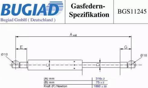 Bugiad BGS11245 - Plinski amortizer, prtljaznik/utovarni prostor www.molydon.hr