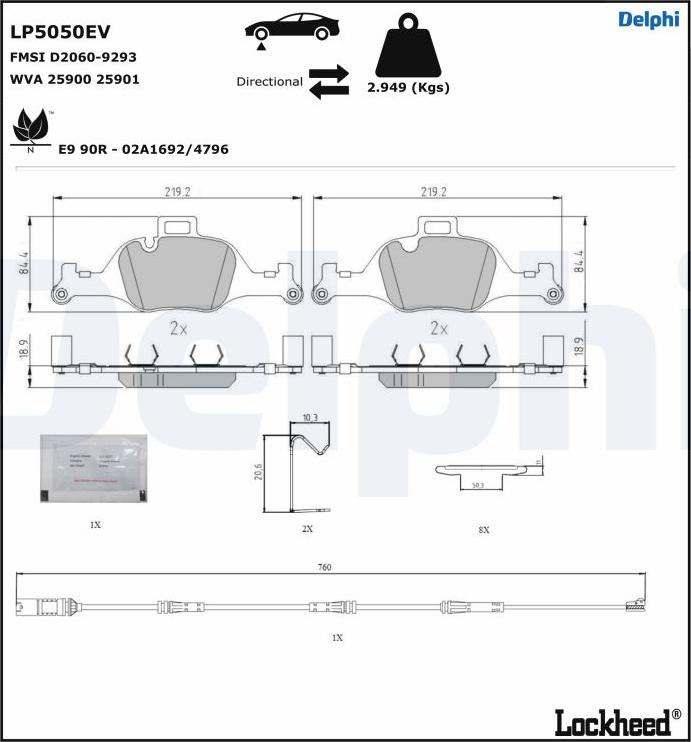 Delphi LP5050EV - Komplet Pločica, disk-kočnica www.molydon.hr