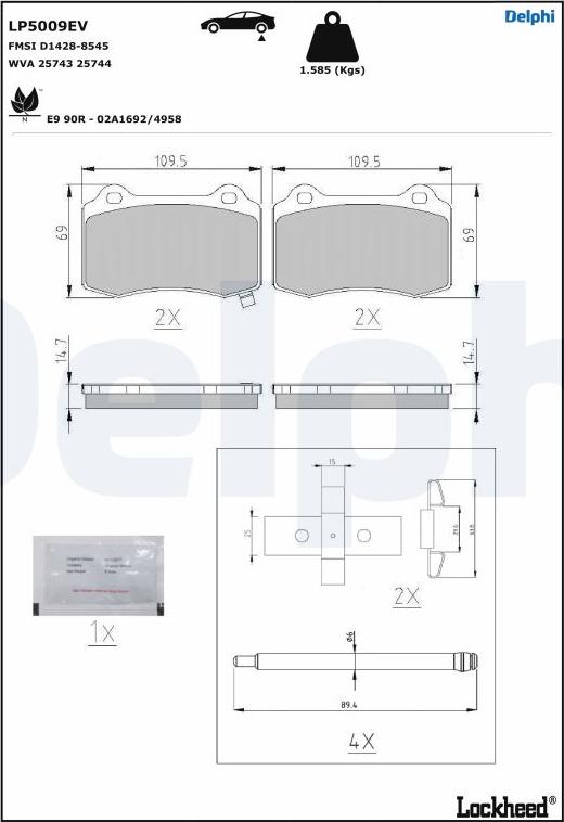 Delphi LP5009EV - Komplet Pločica, disk-kočnica www.molydon.hr