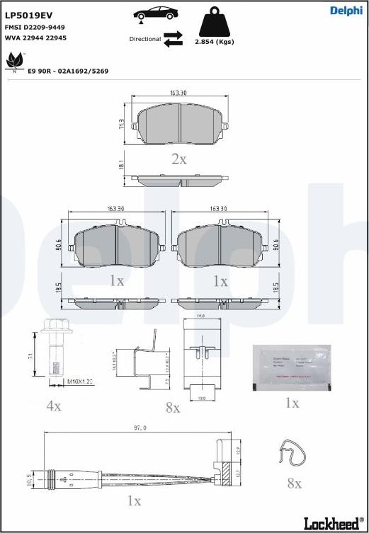 Delphi LP5019EV - Komplet Pločica, disk-kočnica www.molydon.hr