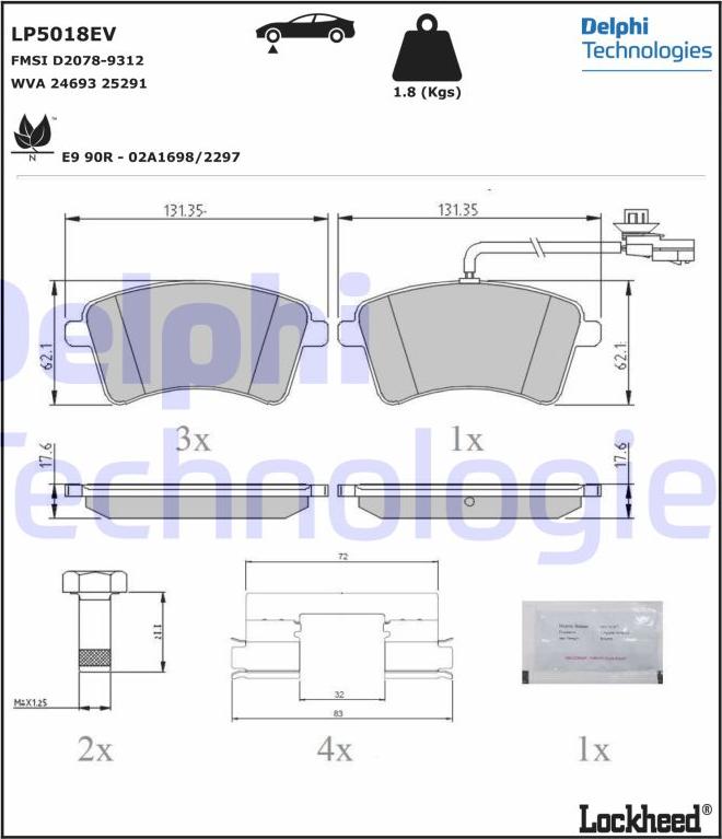 Delphi LP5018EV - Komplet Pločica, disk-kočnica www.molydon.hr