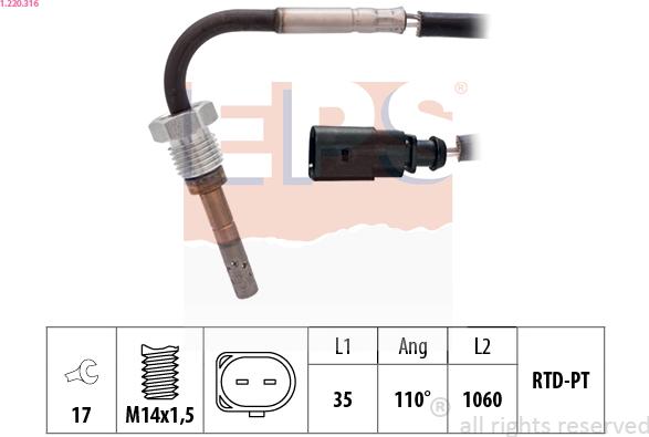 EPS 1.220.316 - Senzor, temperatura Ispušnih plinova www.molydon.hr