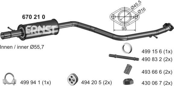 ERNST 670210 - Srednji Ispušni lonac www.molydon.hr