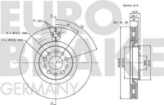 Eurobrake 5815203730 - Kočioni disk www.molydon.hr