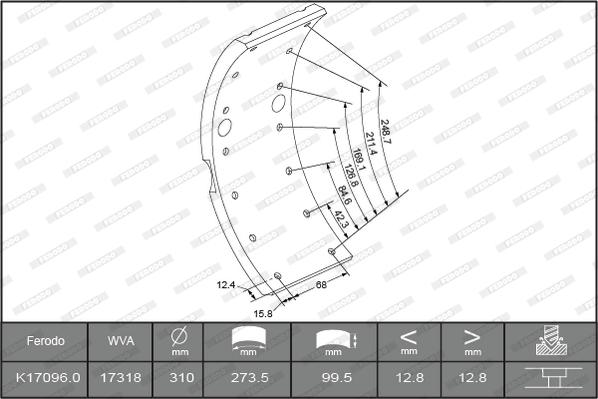 Ferodo K17096.0TG - Komplet kočionih obloga, bubanj-kočnica www.molydon.hr