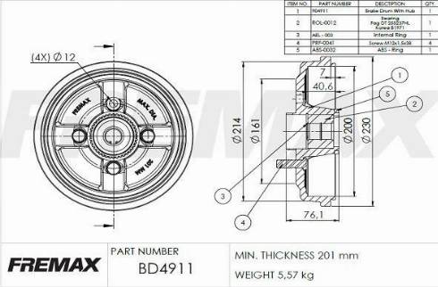 FREMAX BD-4911-KT - Bubanj kočnica www.molydon.hr