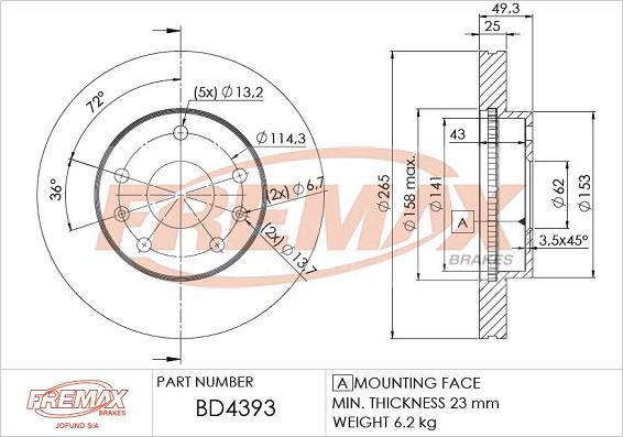 FREMAX BD-4393 - Kočioni disk www.molydon.hr