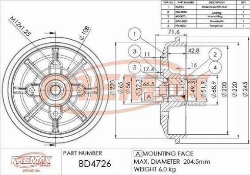 FREMAX BD-4726-KT - Bubanj kočnica www.molydon.hr