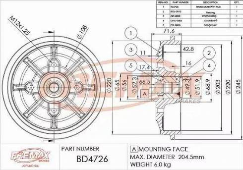 FREMAX BD-4726 - Bubanj kočnica www.molydon.hr