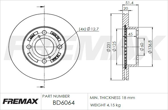 FREMAX BD-6064 - Kočioni disk www.molydon.hr