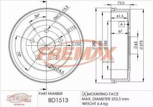 FREMAX BD-1513 - Bubanj kočnica www.molydon.hr