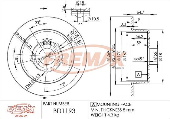 FREMAX BD-1193 - Kočioni disk www.molydon.hr