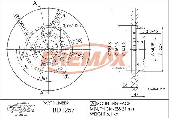 FREMAX BD-1257 - Kočioni disk www.molydon.hr